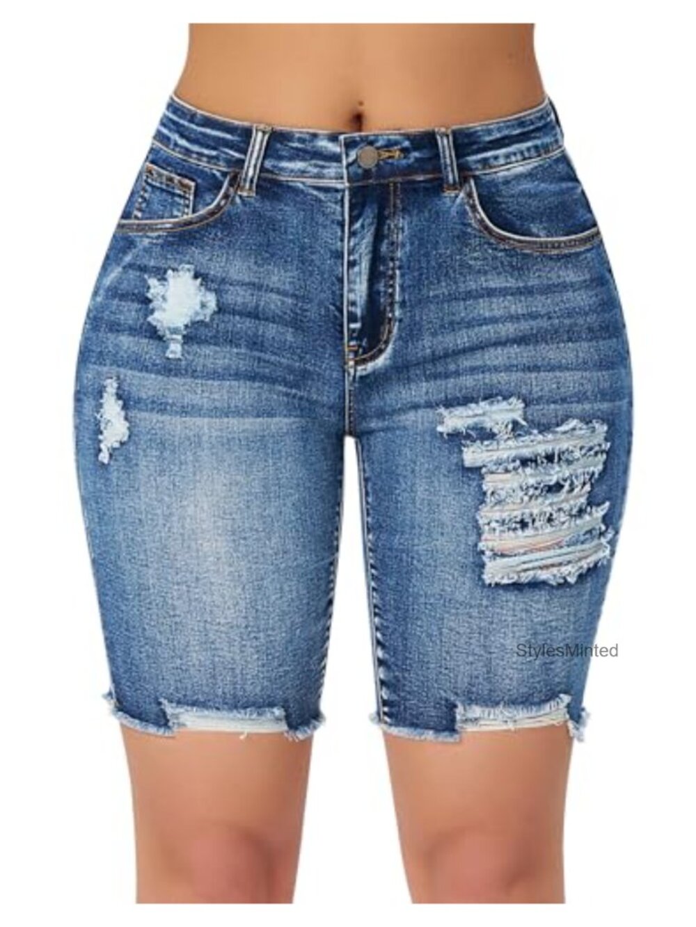High Waisted Stretchy Denim Bermuda Shorts Ripped Casual Summer Jean Shorts
